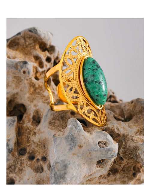 Majestic Green Oval Ring - 18K Gold Coated