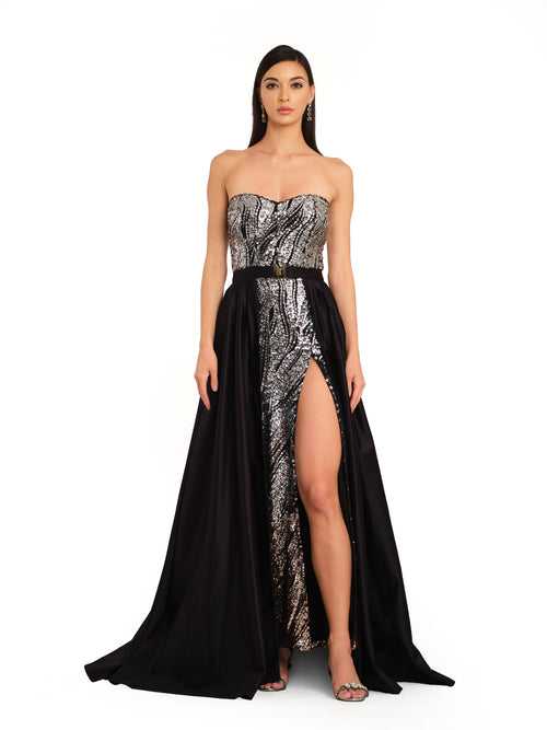 Sequin Tube Gown with Back Trail