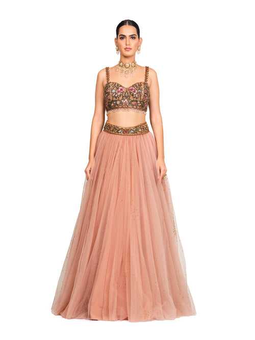 Rose Pink Lehenga with Embroidered Bustier