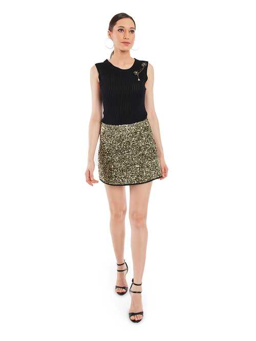 Hand Embroidered Gold Sequin Short Skirt
