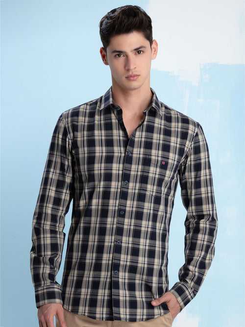 OTTO - Navy Checkered Casual Shirt. Trim Fit - OSJHHR_2