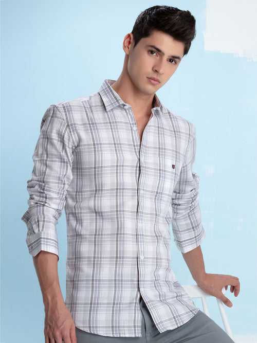 OTTO - L.Brown Checkered Casual Shirt. Trim Fit - OS6G58_1
