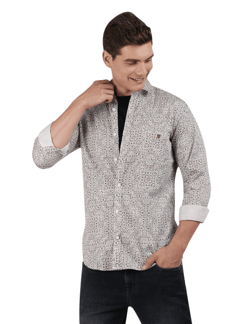 OTTO - Beige Printed Smart Casual Shirt. Slim Fit - AWOGSMC134_BEIGE