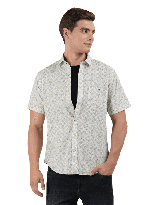 OTTO - Beige Printed Smart Casual Shirt. Relax Fit - AWOGSMC033_BEIGE