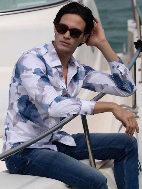 OTTO - White Printed Casual Shirt. Trim Fit - OS9AV8_1