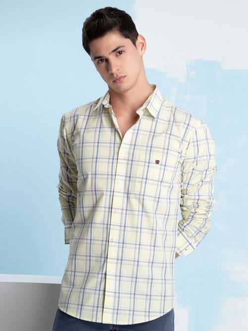 OTTO - Pastel Yellow Checkered Casual Shirt. Trim Fit - OSAV54_1