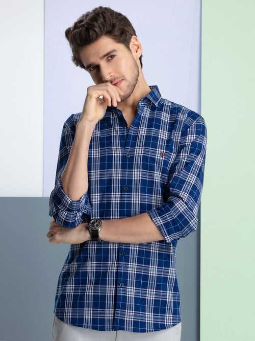 OTTO - Cobalt Blue Checkered Casual Shirt. Trim Fit - OSXDMC_2