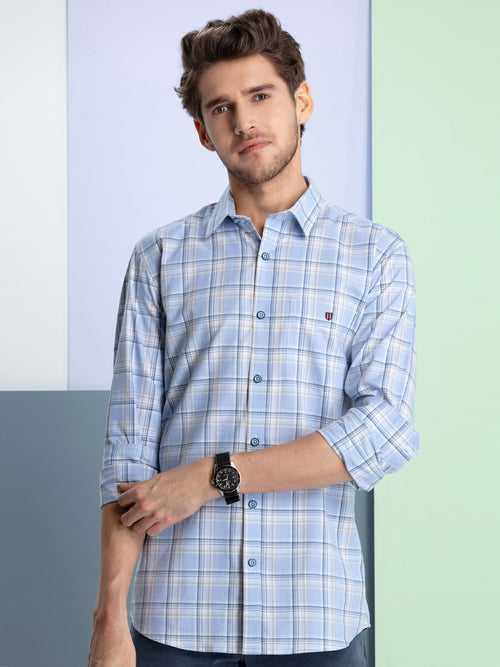 OTTO - L.Blue Checkered Casual Shirt. Trim Fit - OSZFEO_1
