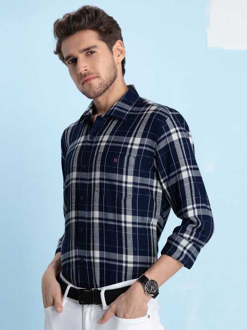 OTTO - Indigo Flannel Checkered Casual Shirt. Trim Fit - OSYQGB_1