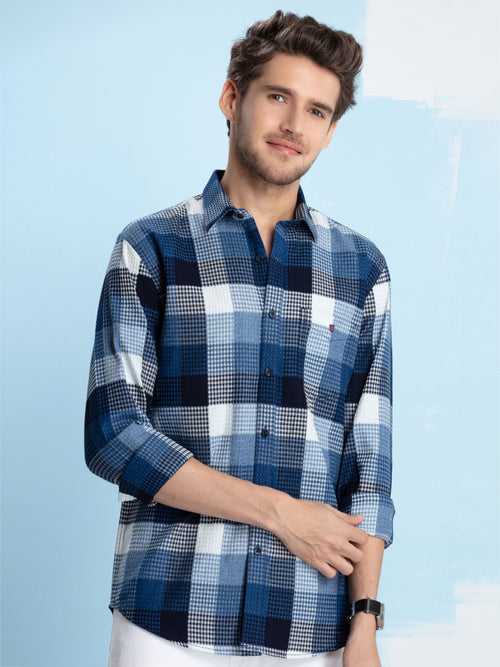 OTTO - Indigo Checkered Casual Shirt. Trim Fit - OSC1FN_1