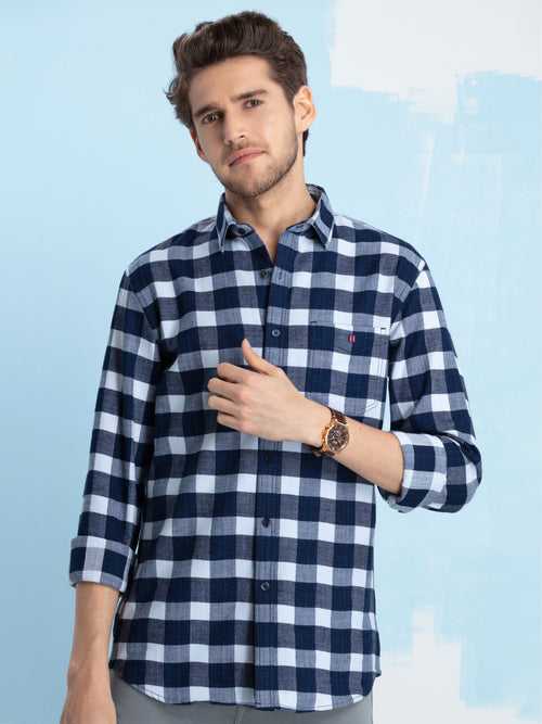 OTTO - Indigo Checkered Structured Casual Shirt. Trim Fit - OSNBG9_1