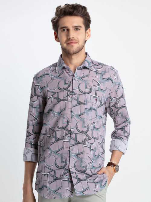 OTTO - French Taupe Geometric Printed Casual Shirt. Trim Fit - OSGXJF_1