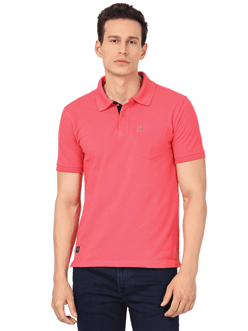 OTTO - Coral Pink Plain Polo Collar T Shirt - CHARLES_CORAL PINK