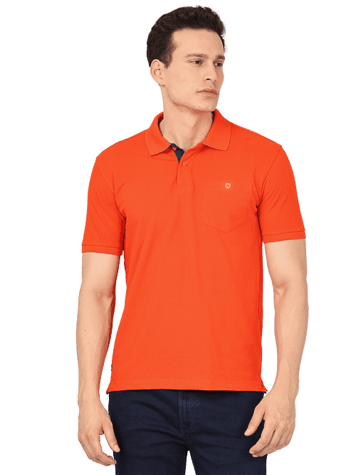 OTTO - Fire Orange Plain Polo Collar T Shirt - CHARLES_FIRE ORANGE