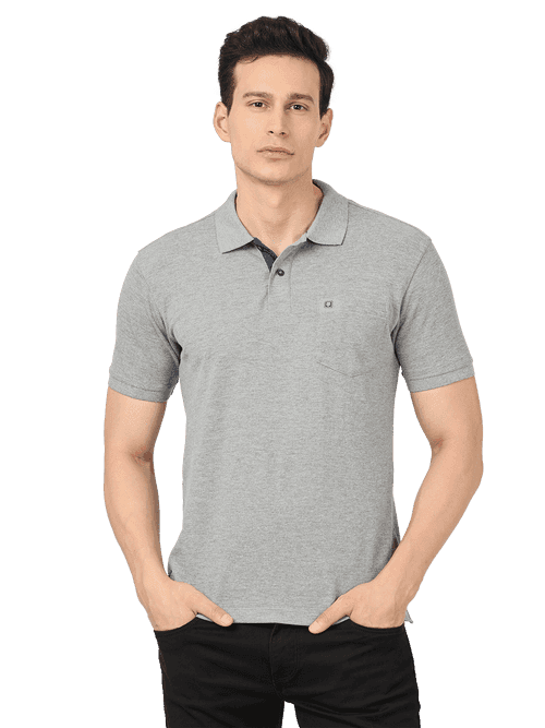 OTTO - Grey Melange Plain Polo Collar T Shirt - CHARLES_GREY MELANGE