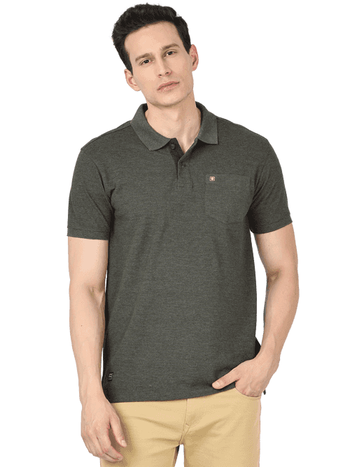 OTTO - Olive Green Plain Polo Collar T Shirt - CHARLES_OLIVE GREEN