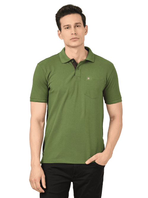OTTO - Olive Plain Polo Collar T Shirt - CHARLES_OLIVE