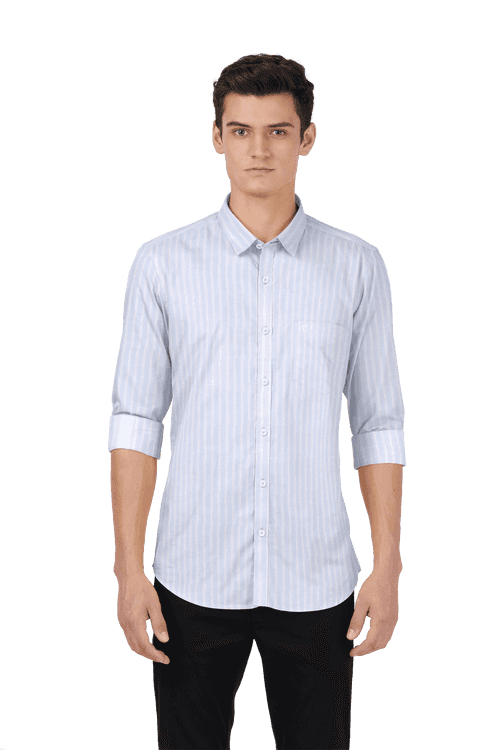 OTTO - White With Sky Blue Stripes Formal Shirt. Relax Fit -  OF7BQS_1