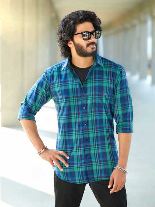 OTTO - Blue Checkered Casual Shirt. Trim Fit - LEO_1 DQ