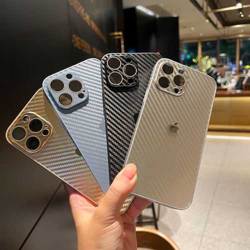 iPhone 14 Pro Cover : New Carbon Fiber Pattern AG Glass Case with Camera Lens Protection