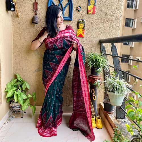 Green Bandha Ikat Cotton Saree