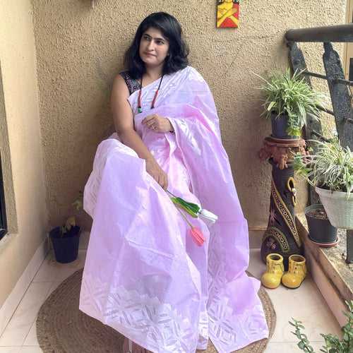 Baby Pink Applique Cotton Saree