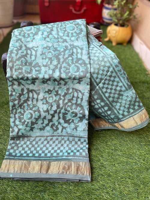 Aqua & Grey Maheshwari Block print