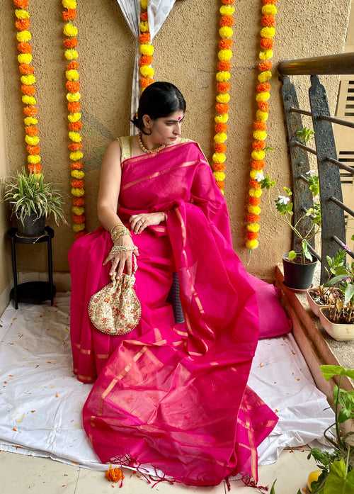 Pink Maheshwari Saree ~ Rang collection