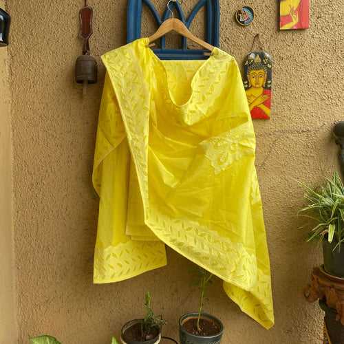 Yellow Applique Dupatta Kurta set