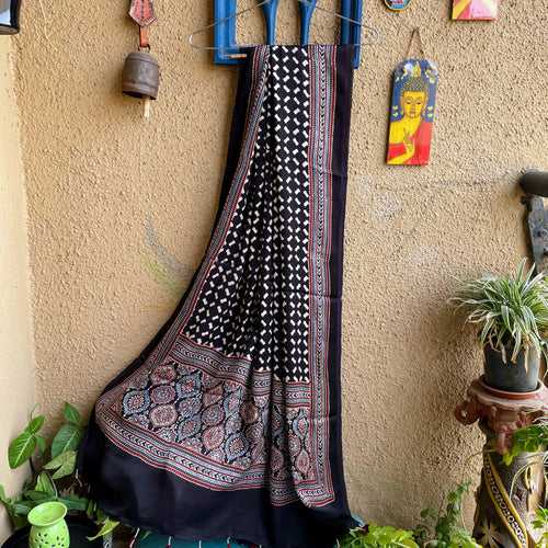 Black Ajrakh silk dupatta