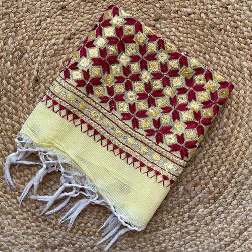 Yellow Phulkari embroidery dupatta