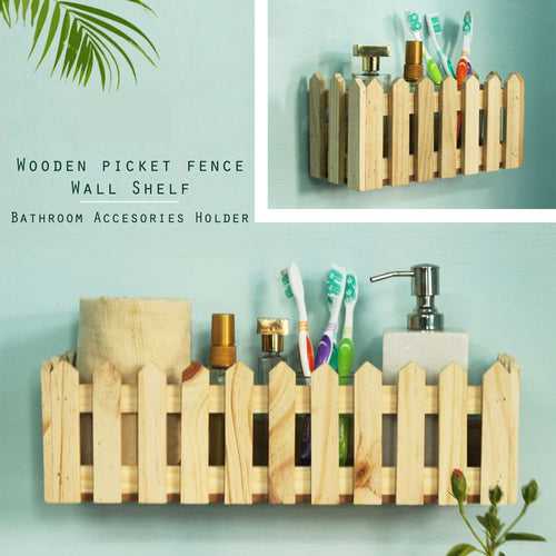 Baad Wall Shelf - Picket Fence Style Wooden Shelves Set of 2 - Natural