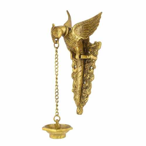 Bird Design Golden Color Brass Diya- Wall Hanging Parrot Design Diya