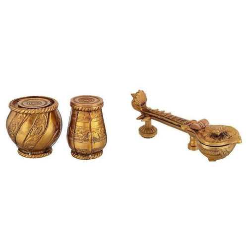 Brass Veena Tabla Dugi Set - Table Decor Decorative Showpieces
