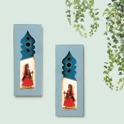 Dwarpal- Gatekeeper- Mudran Shaili Wall Decor Panel- Blue- Set of 2