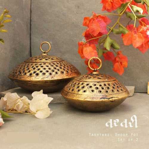 Hand Finish Incense Holder tashtari Dhoop Dani Set Spiritual Decor-Set of 2