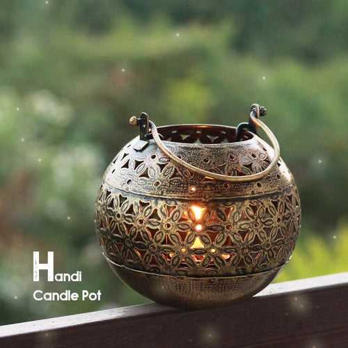 Handmade Degchi Lantern-Diya Handi Pot - A Dhoop Incense Holder (BxH : 13cm x 12cm) Set of 1