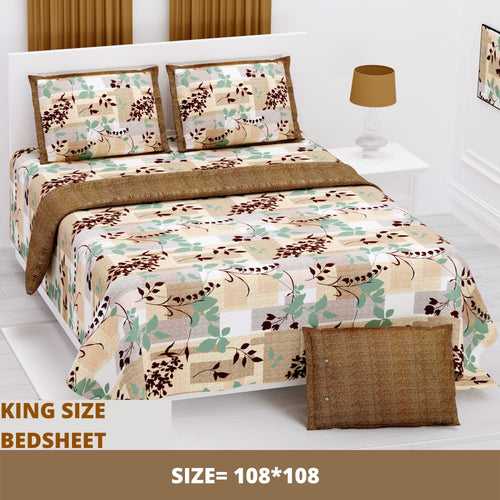 Leaf Design King Size Jaipur Made Bedsheet With Set of-2 Pillow Cover
