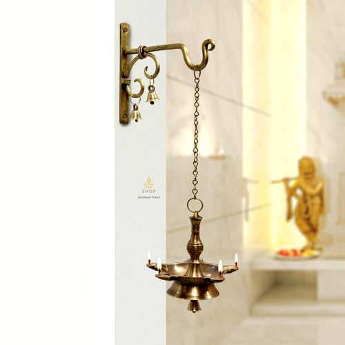 Panchmukhi Brass Hanging Diya With Hanger & Bells