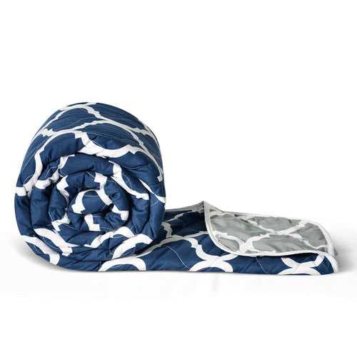 Reversible Single Comforter, Navy Blue and White - Abstract (110 GSM)