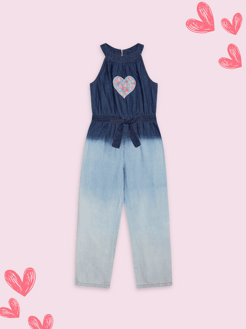 Denim Darling Girls' Heart Embroidered Jumpsuit