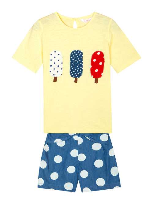 Ice Cream Patch T-shirt with Denim Shorts - Blue