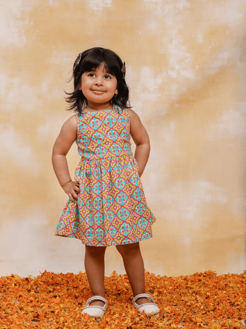 Girls Cotton All Over Printed Dress
