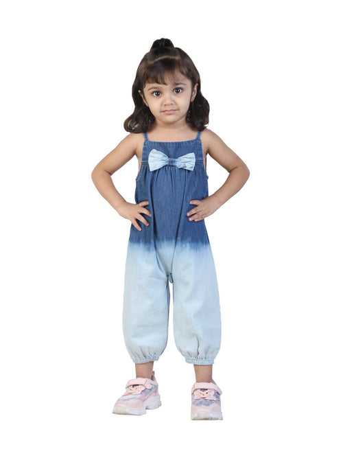 Girls' Jumpsuit with Ombre Effect and Attached Bow