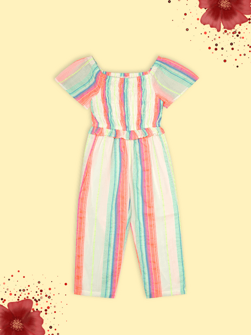 Cotton Neon Striped Bloom Jumpsuit