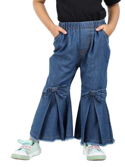 Budding Bees Denim Pant for Girls with Attached Bow