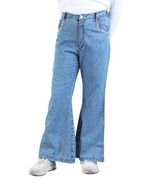Denim Blue girls Pants with Thread Embroidery