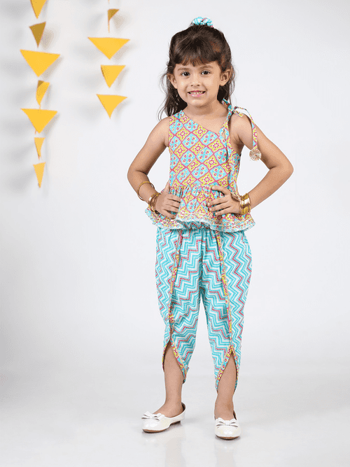Budding Bees Festive Fusions 2pcs Green Dhoti Set with scrunchie