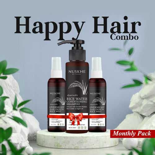 Happy Hair Combo (1 Fermented Rice Water Conditioning Shampoo + 2 Overnight Hairgrowth Fermented Rice Mists) ✽ For Men & Women