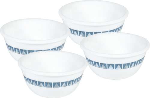 CORELLE Glass Vegetable Bowl Livingware Wheeler Diamond 177 ml Katori Pack of 4 (Pack of 4, White)